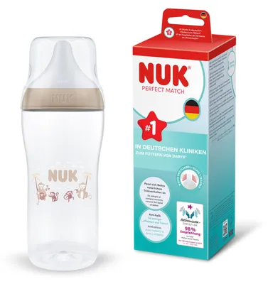 Produktbild von NUK Perfect Match Babyflaschen | 6+ Monate | 360 ml | Anti-Kolik-Babyflasche | PP | Temperature Control Anzeige | Affe | 1 Stück