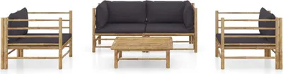 Produktbild von vidaXL 5-tlg. Garten-Lounge-Set mit Dunkelgrauen Kissen Bambus