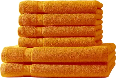 Produktbild von 6er Set Frottee 4x Handtücher 2x Duschtücher Elegance 100% Baumwolle 500 gsm 50x100 cm 70x140 cm orange