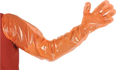 Produktbild von Kerbl Einmalhandschuhe Vetbasic, 90 cm Länge, 100 Stück, orange