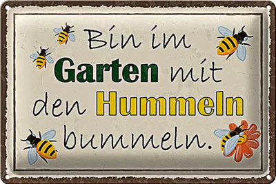 Produktbild von Blechschild Spruch 18x12cm bin im Garten Hummeln bummeln