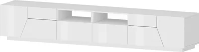 Produktbild von Fernsehschrank Gregorio, Niedriges Sideboard für Wohnzimmer mit 4 Türen, Sockel für TV-Möbel, 100 %  Italy, cm 260x43h46, weiß glänzend