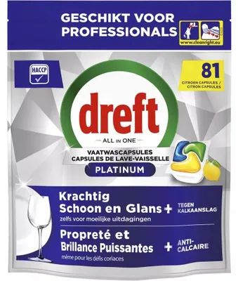 Immagine prodotto di Pastiglie per lavastoviglie Dreft Platinum Lemon All-in-One – 81 pastiglie