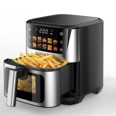 Produktbild von Heißluftfritteuse 9 Liter XXL, 10 in 1, Farb-LED-Display Touch Bedienung, fettfreie Zubereitung, inkl. Timer, platzsparend, spülmaschinenfester Korb