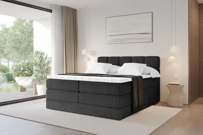 Produktbild von ALTDECOR Boxspringbett - H3/H4 Matratze und Topper - FAMA KING - 200x200 - Schwarz - Doppelbett, Boxbett, Polsterbett mit Bettkasten mit Stauraum und Kopftei