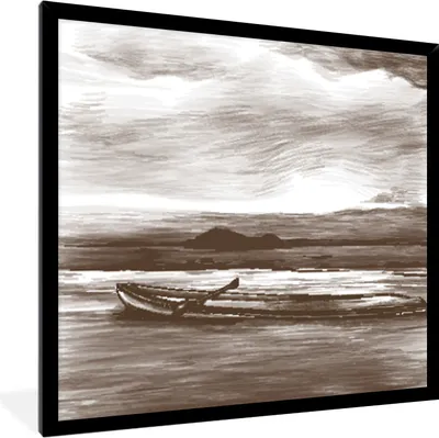 Produktbild von MuchoWow® MuchoWow® Gerahmtes Poster Boot - Meer - Schwarz - Weiß 40x40 cm - Poster mit zchwarzem Bilderrahmen - Mit Rahmen - Wanddekoration Schlafzimmer