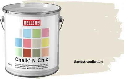 Produktbild von OELLERS Chalk 'N Chic Kreidefarbe Sandstrandbraun 2,5L matt – für Shabby-Chic-Look & Vintage-Stil auf Holz, Beton, Raufaser, Gipskarton uvm.