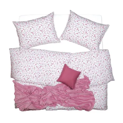 Obrázek produktu pro SCANquilt povlečení KREP kvítka bílorůžová 100% bavlna 140 x 220/70 x 90 cm