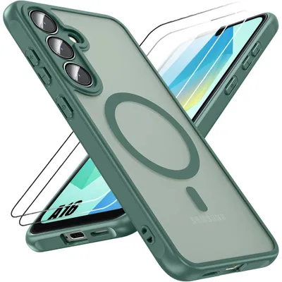 Image de Coque et 2 Verres Trempés pour Samsung Galaxy A16 4G/5G avec Anneau Magnétique Protection Caméra, Antichoc Vert Nuit