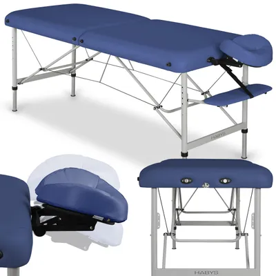 Produktbild von HABYS Panda Alu | 2 Zonen Aluminium Massageliege Massagetisch, Massagebank | Vollausstattung Klappbar Höhenverstellbar | 185 x 60 cm | Marineblau