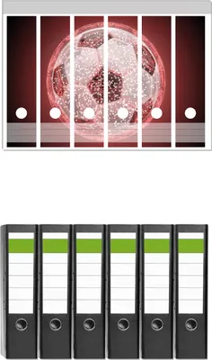 Produktbild von Wallario 6 Stück breite Ordner inkl. Klebeetiketten mit Motive Fußball digital - Netzwerk in rot -  Set mit Rückenschildern / Ordnerrücken Stickern