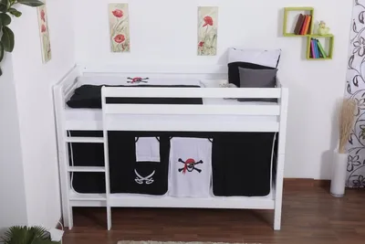 Produktbild von Etagenbett / Spielbett Moritz Buche Vollholz massiv weiß lackiert , inkl. Rollrost - 90 x 200 cm, teilbar