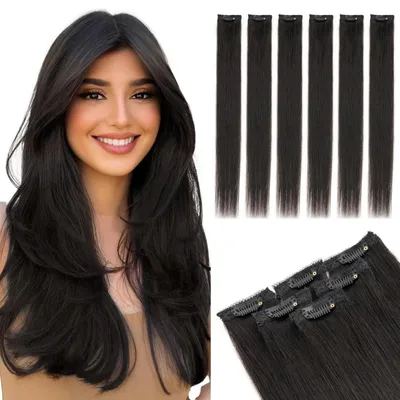 Immagine prodotto di Clip-in per extension di capelli naturali, 6 pezzi, 50 cm, nero naturale, 44 grammi
