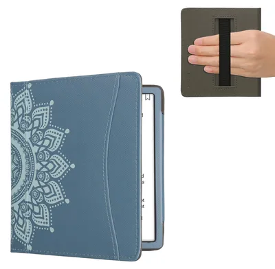 Produktbild von kwmobile Flip Hülle kompatibel mit Onyx Boox Leaf 2 - Vorderfach Handschlaufe - Aufgehende Sonne Blau