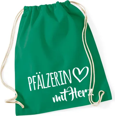 Produktbild von Huuraa Turnbeutel Pfälzerin mit Herz 12 Liter Kelly Green Baumwolle Rucksack Geschenkidee