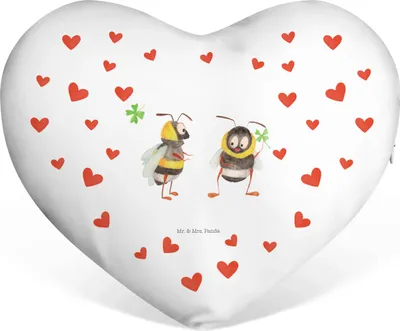 Produktbild von Mr. & Mrs. Panda Sofakissen Hummeln Kleeblatt - Weiß - Geschenk, Partnerkissen, Lustige Sprüche, Herzkissen, Hummel, Biene, glücklich sein, Dekokissen, Deko, Werden