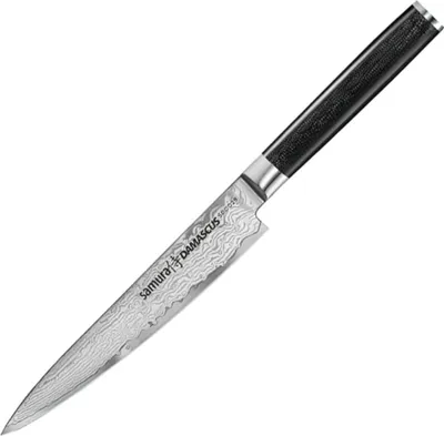 Produktbild von Samura Damascus Allzweckmesser, 67 Lagen Damaststahl, ultra-scharf, gro, 15,2 cm Klinge, ergonomischer G10 Carbon Handgriff, rostfrei, Kochmesser, Spickmesser