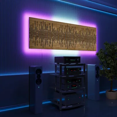 Immagine prodotto di Set da 3 pannelli acustici a LED con RGB Glow per Echo Control | Pannelli fonoassorbenti con retroilluminazione | 3x WAVE - Grouped | Rovere