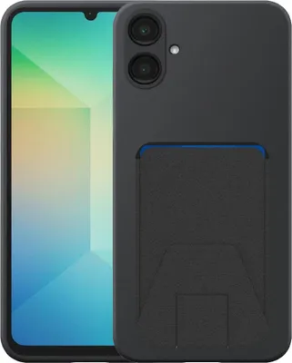Produktbild von Geeignet für Samsung Galaxy A06 Handytasche mit verstellbarem Leder-Kartenschlitz - Flexible Rückseitenschutzhülle Silikon TPU mit verstellbarem Leder-Kartenschlitz - Schwarz - Smartphonics