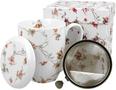 Produktbild von FLORAL Becher 380 ml SAFA mit Teesieb, New Bone China Porzellan