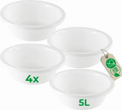 Produktbild von Novaliv 4x Spülschüssel Rund 5L, D32 cm, Weiß, BPA-frei & Spülmaschinenfest – Ideal für Küche und Camping, Rundschüssel, Runde Plastikschüssel, Waschschüssel, Kunststoffschüssel, Plastic bowl