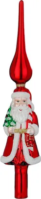 Produktbild von Christbaumspitze Weihnachtsmann 31cm Glas mit Glitzer - Rot