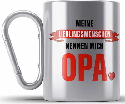 Produktbild von Trendation - Opa Geschenke Geschenk Edelstahl Tasse Karabiner mit Spruch Opa Geschenkidee Nichte Enkel Vatertag Großvater (Silber)