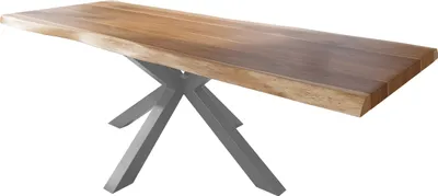 Produktbild von Esstisch Baumkante massiv Akazie natur 350 x 120 Spider-Gestell Metall silber TITAN
