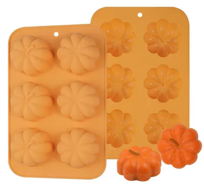 Image de Moules en silicone en forme de citrouille, lot de 2, pour muffins, gâteaux, puddings et chocolats, avec un motif automnal