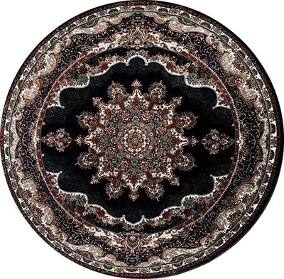 Obrázek produktu pro Uniqoos® Isfahan Nain, orientální koberec, kulatý, průměr 250 cm – s nízkým vlasem, klasický vintage koberec, 100% polyester, modrá/tmavě modrá/vícebarevný