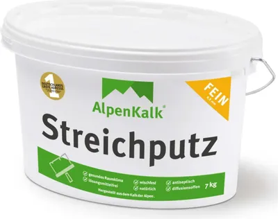 Produktbild von AlpenKalk® Streichputz fein (0,5 mm) jetzt 7 kg / ca. 20 m²