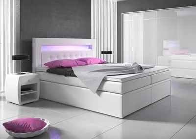 Produktbild von Boxspringbett Milano mit LED und Bettkasten Kunstleder Weiss