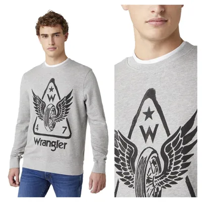 Produktbild von WRANGLER Herren, Sweatshirt GRAPHIC CREW MID, XL, Grau, ralph, lauren, pullover