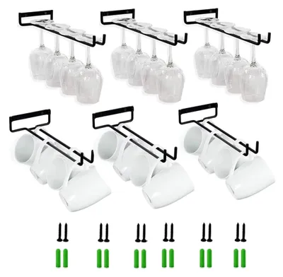 Produktbild von Weinglashalter, Hängend, 6 Stück 30cm, Schwarz, Für 4-6 Weingläser, Mit Schrauben & Dübeln, Für Familie, Restaurant, Hotel, Bar