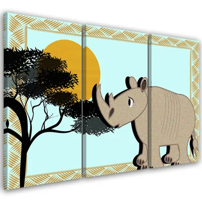 Produktbild von Triptychon auf leinwand tiere - grau 150x100 cm Feeby blau wandbild bereit zum aufhängen