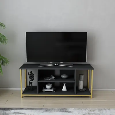 Image de Meuble TV Rinaldo pour téléviseurs jusqu'à 55 pouces | Or et anthracite