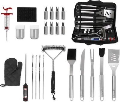 Produktbild von Goliving Grillzubehör-Set - BBQ Tools - 25-teiliges Set mit Zange, Spachtel, Pinsel, Fleischmesser, Handschuh und Tragetasche