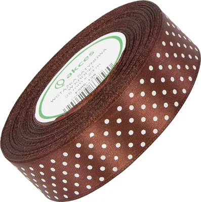 Zdjęcie produktu dla WSTĄŻKA SATYNOWA w kropki 25 mm - brązowa 138 - 23 m - dekoracyjna tasiemka