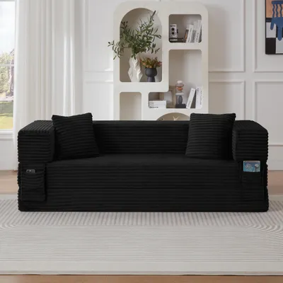 Imagen del producto de Sofá cama de cuerda, convertible en una cama doble pequeña, diseño cuadrado de doble capa, relleno de espuma de alta densidad