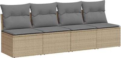 Produktbild von vidaXL Gartensofa mit Kissen 4-Sitzer Beige Poly Rattan