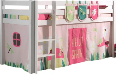 Produktbild von Vipack Spielbett Pino, Liegefläche 90x200 cm mit Textilset Vorhang und 3 Taschen "Spring"