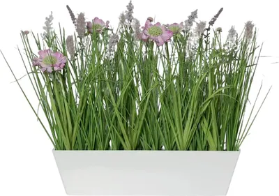 Produktbild von aplanta Künstliches Wiesenblumensortiment - Kunzang | 41 cm, inkl. Dekotopf, für drinnen, Kunstpflanze, wie echt, Allergiker geeignet, pflanzliche Dekoration Praxis, Office & Wohnzimmer