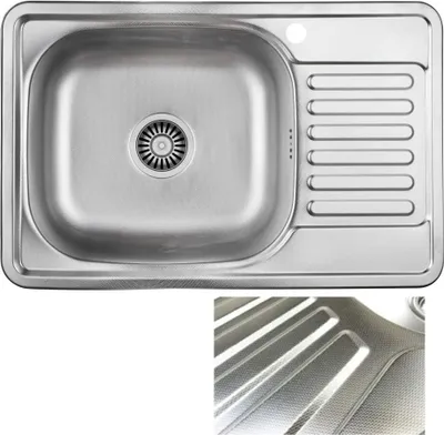 Produktbild von VBChome Einbauspüle 66x42 Leinenstruktur Edelstahl Rechts Küchenspüle mit Hahnloch Spüle Ablagefläche Abtropffläche Rechts eckiges Camping Ablaufgarnitur Siphon