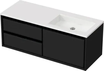 Produktbild von Sanox Badmöbel-Set Loft BxHxT 120,5 x 47 x 45,5 cm Frontfarbe schwarz mit Waschtisch Mineralguss weiß Griff chrom 847490