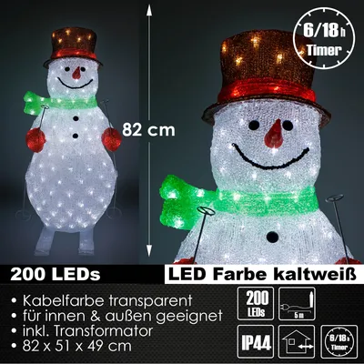 Produktbild von XL LED Acryl Schneemann Figur 82cm beleuchtet Weihnachtsdeko für Außen & Innen