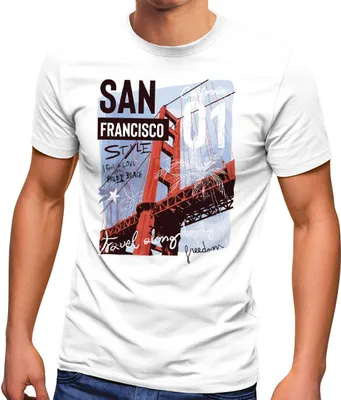 Produktbild von Herren T-Shirt Foto Print San Francisco Golden Gate Bridge Sommer USA Amerika Fashion Streetstyle Neverless® weiß XL