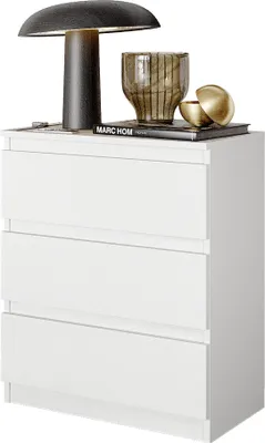 Immagine prodotto di Comodino bianco opaco con 3 cassetti – Comodino moderno per la camera da letto – Comodino in stile scandinavo – GABRIEL