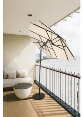 Produktbild von Balkon Sonnenschirm 300x150 cm UPF50 drei Kuppeln Sonnenschutz Gartenschirm Terrassenschirm Balkonschirm Sonnenschutzschirm Strandschirm Natur