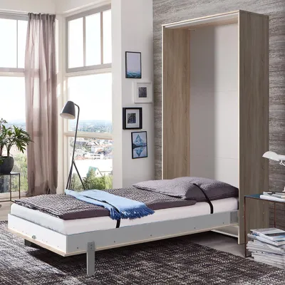 Produktbild von Schrankbett 90x200 cm Jugendbett Gästebett Klappbett Eiche sägerau JOKSI-43, B/H/T 102/213/43 cm