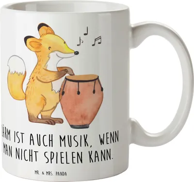 Produktbild von Mr. & Mrs. Panda Tasse Schlagzeug Lärm - Weiß - Geschenk, Kaffeetasse, Teetasse, Becher, Trinkbecher, Lernen, Musik, Band, Musiker, Kaffeebecher, Instrument, Keramiktasse